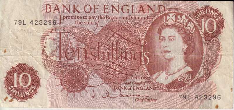 Bank of England Great Britain 10 SHILLINGS 1962-1966 `Hollom` P373b  VF