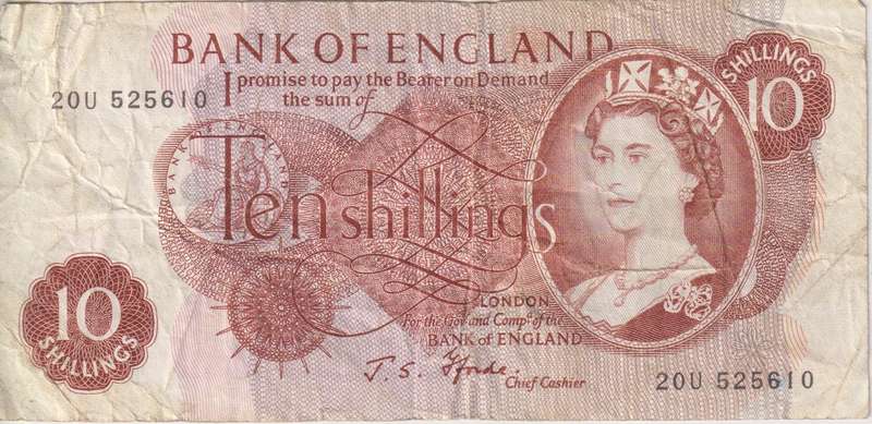 Bank of England Great Britain 10 SHILLINGS 1966-1970  'Fforde` P373b  VF