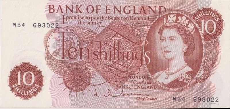 Bank of England Great Britain 10 SHILLINGS 1962-1966  'Hollom` P373b  A-UNC
