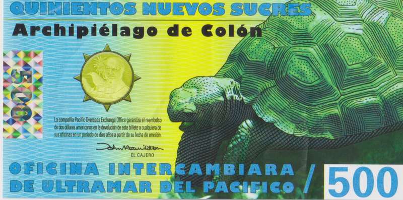 GALAPAGOS  ISLANDS 500 SUCRES 2011  DARWIN COMMEMORATIVE  VF (POLYMER)