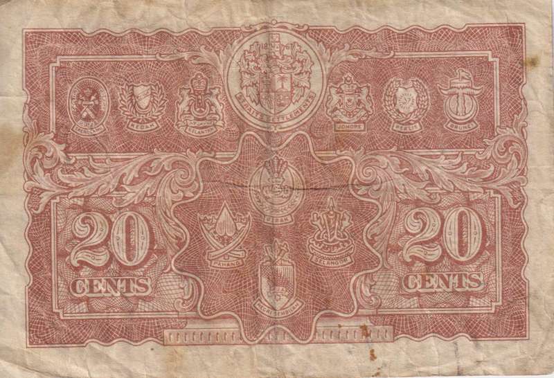 MALAYA 20 CENTS 1941  GEORGE VI  P9  VF