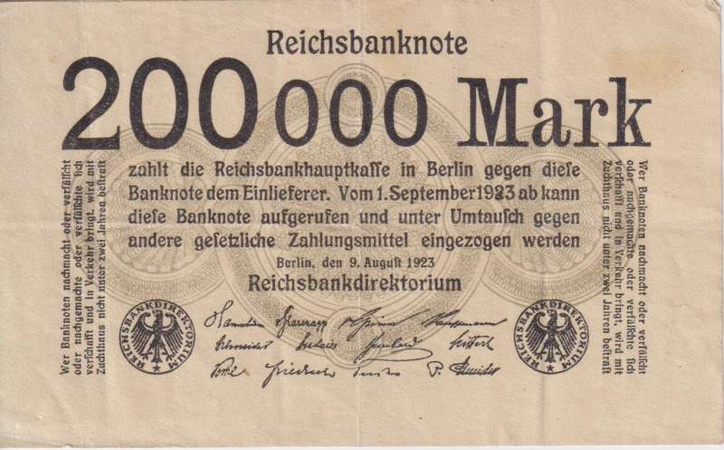 GERMANY/Reichsbanknote 200,000 MARK 1923 P100 VF