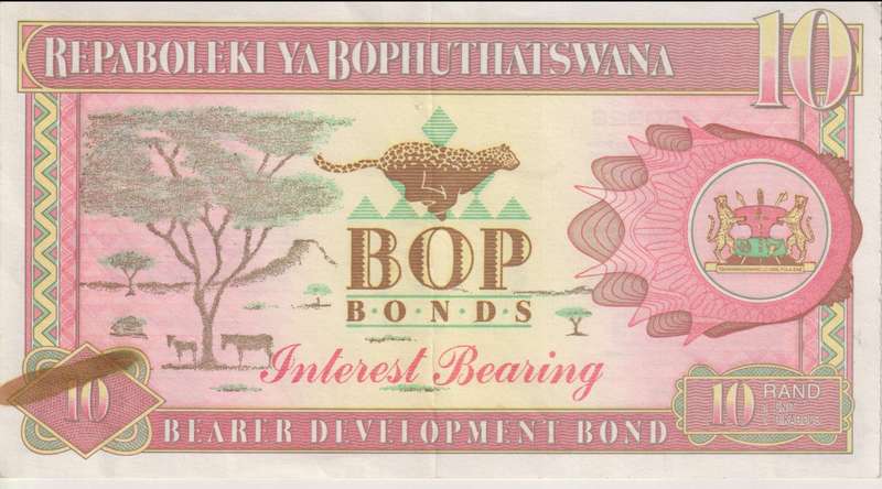 BOPHTHATSWANA - BOP BONDS - 10 RAND (STAIN)