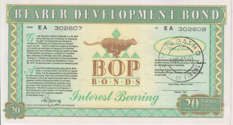 BOPHTHATSWANA - BOP BONDS - 20 RAND