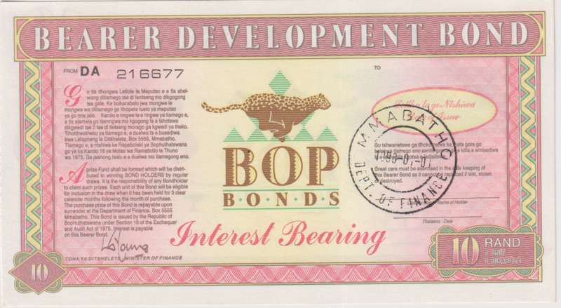 BOPHTHATSWANA - BOP BONDS - 10 RAND