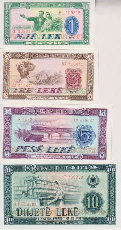 ALBANIA  1 & 3 & 5 & 10 LEKE 1976 P33, 34, 35, 36  UNC