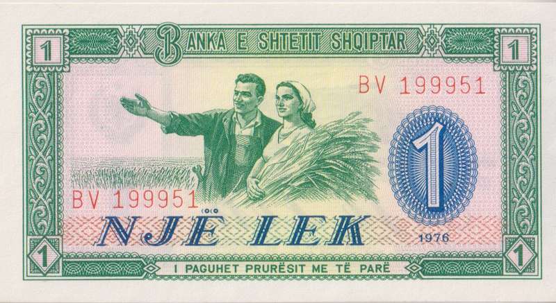 ALBANIA  1 LEKE 1976 P33 UNC