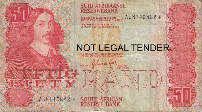 SOUTH AFRICA - GERHARD DE KOCK - FIFTY RAND NOTE 1984 - USED