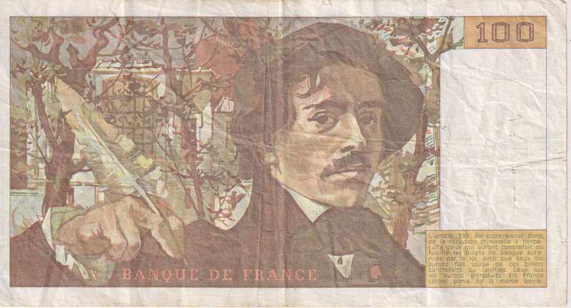 FRANCE 100 FRANCS 1985 P154 VF (Pin holes)