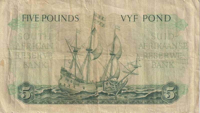 UNION OF SOUTH AFRICA - 5 POUNDS MH DE KOCK 2ND ISSUE 1956 C/50  #194 VF