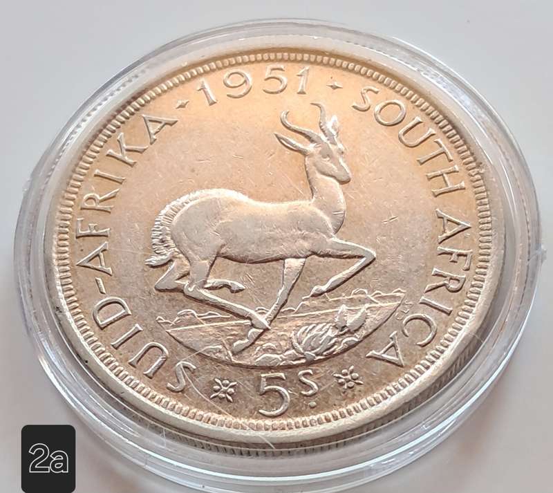 UNION OF SOUTH AFRICA - 1951 5 SHILLINGS - SILVER 0.500 - GEORGE VI - IN CAPSULE