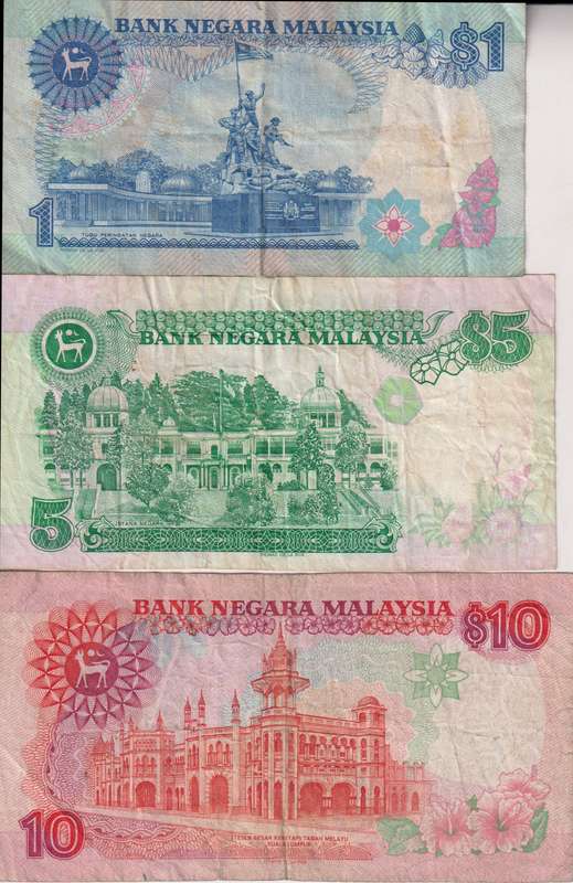 MALAYSIA 1,5,10 RINGGIT 1986-89 P27,35,36 VF