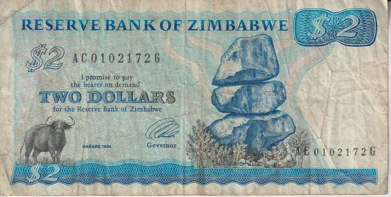 ZIMBABWE 2 DOLLARS P1b 1984 INDEPENDENCE ISSUE F