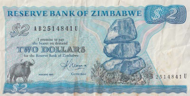 ZIMBABWE 2 DOLLARS P1b 1983 INDEPENDENCE ISSUE VF