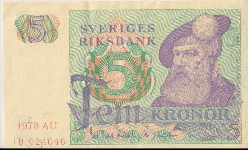 SWEDEN 5 KRONER 1978 P51d.2 A-UNC