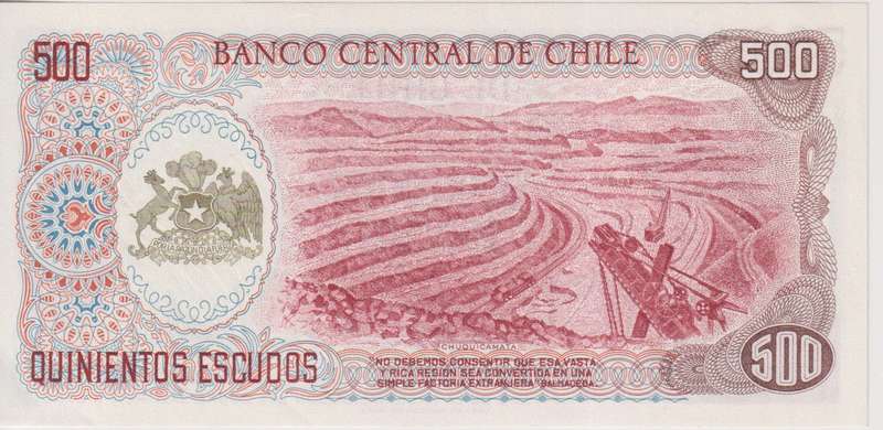 CHILE 500 ESCUDOS 1971 P144 UNC