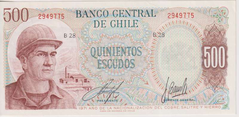 CHILE 500 ESCUDOS 1971 P144 UNC