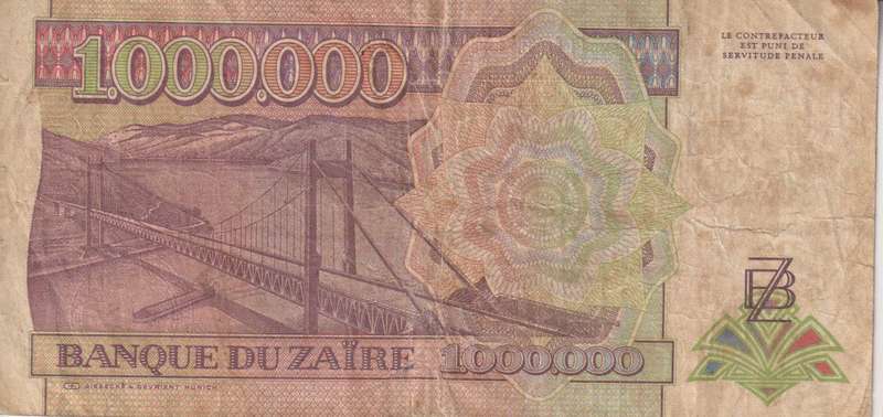 Zaire 1000000 Zaires 1992  P. 44  F