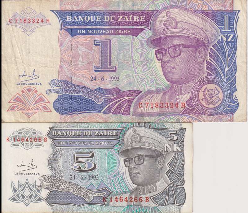 Zaire 1 , 5 Nouveau Zaires 1993  P47, P52 VF