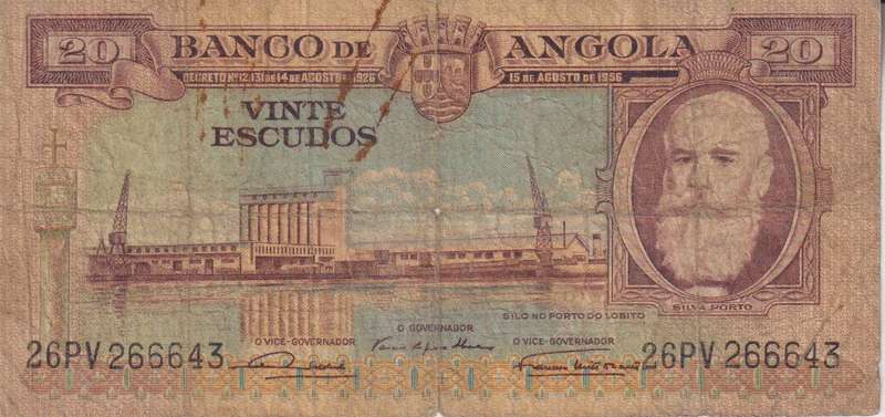 ANGOLA 20 ESCUDOS 1956 P87  F