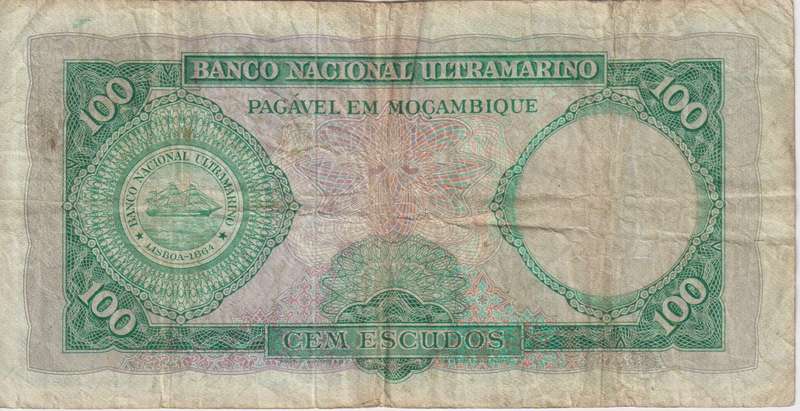 Mozambique 100 Escudos 1961 P109 VF (WITHOUT OVERPRINT)
