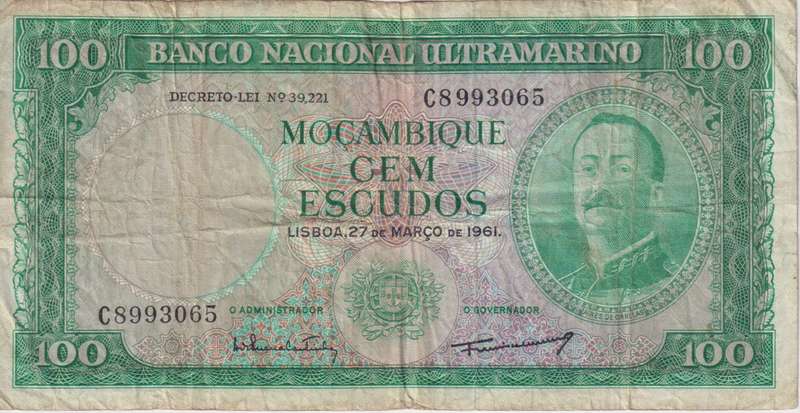 Mozambique 100 Escudos 1961 P109 VF (WITHOUT OVERPRINT)