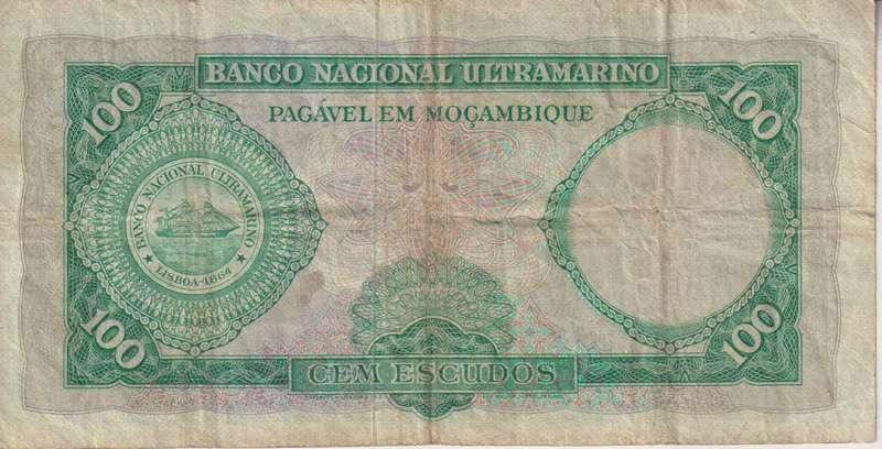 Mozambique 100 Escudos 1961 P109 F (WITHOUT OVERPRINT)