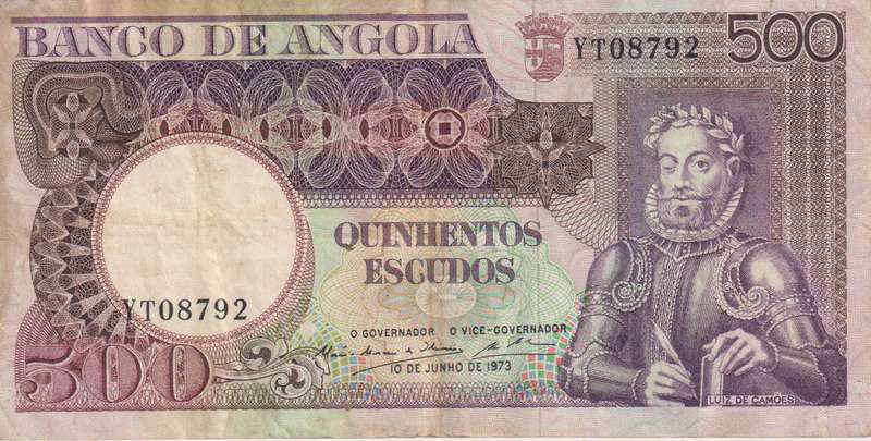 ANGOLA 500 ESCUDOS 1973 P107  VF