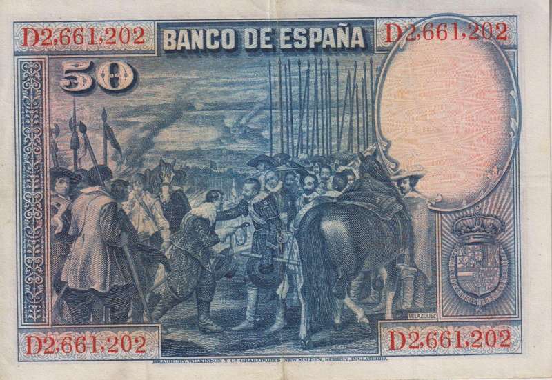 SPAIN 50 PESETAS 1928 P175 VF-XF