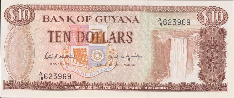 GUYANA 10 DOLLARS SIGN.8  1966-92 P23e UNC