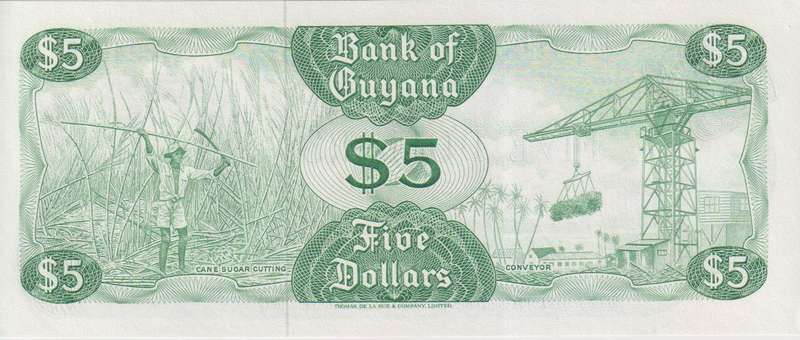 GUYANA 5 DOLLARS 1989 P22 UNC