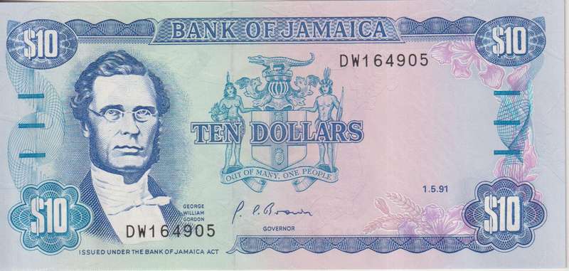 JAMAICA 10 DOLLARS 1991  P71d UNC