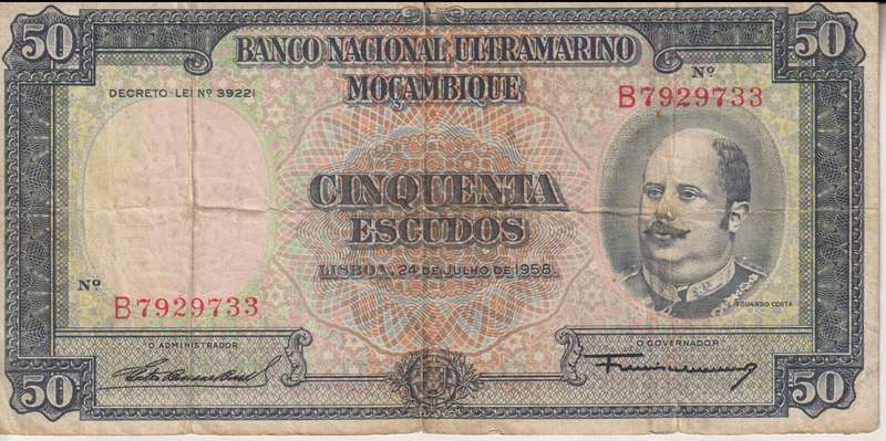 Portugal Mozambique 50 Escudos 1958 P-105  VG