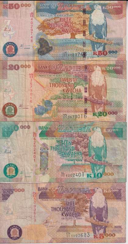 ZAMBIA 5000, 10,000,,20,000, 50,000 KWACHA 2011 P45-P48 VF