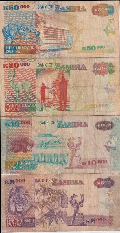 ZAMBIA 5000, 10,000,,20,000, 50,000 KWACHA 2011 P45-P48 VF