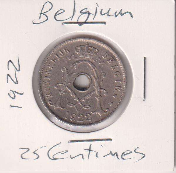 BELGIUM 25 CENTIMES 1922 IN COIN FLIP