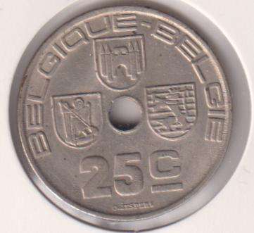 BELGIUM 25 CENTIMES 1938 IN COIN FLIP