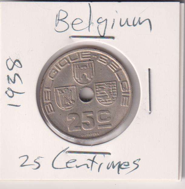 BELGIUM 25 CENTIMES 1938 IN COIN FLIP