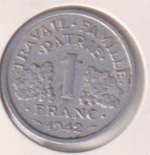 FRANCE 1 FRANC 1942 IN COIN FLIP - ALUMINIUM