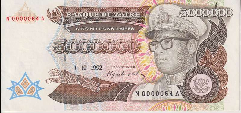 Zaire 5,000,000 ZAIRES 1992  P46 UNC