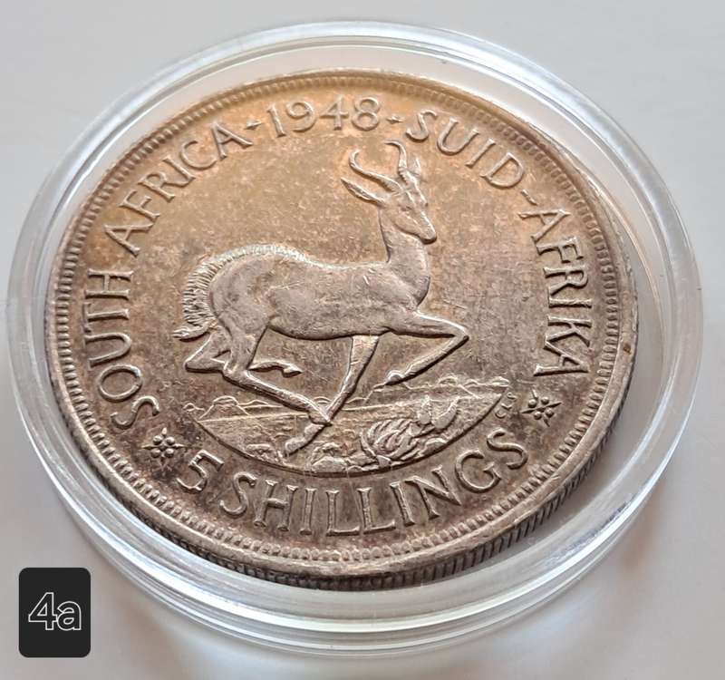 UNION OF SOUTH AFRICA - 1948  5 SHILLINGS - SILVER 0.800 - GEORGE VI - IN CAPSULE