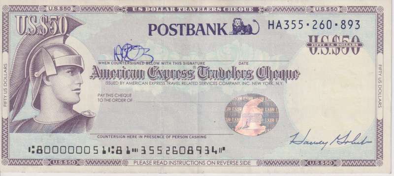 AMERICAN EXPRESS TRAVELERS CHEQUE 50 DOLLARS XF