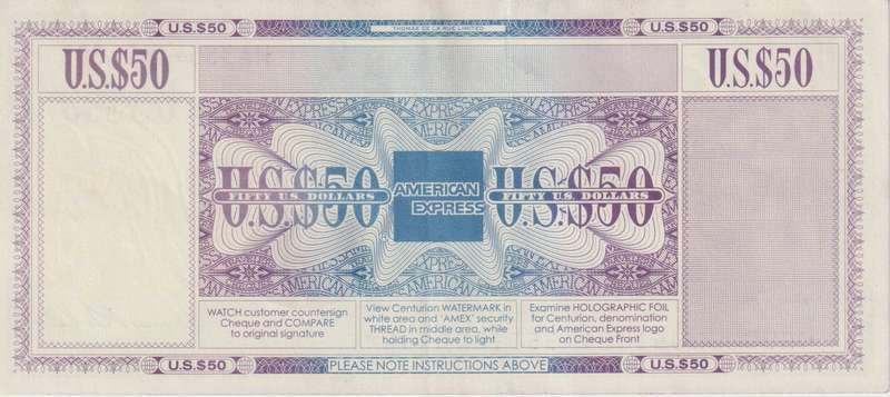 AMERICAN EXPRESS TRAVELERS CHEQUE 50 DOLLARS XF