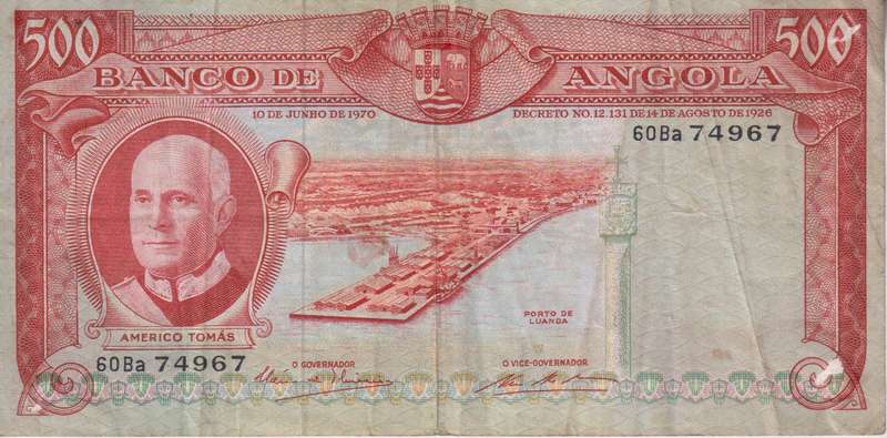ANGOLA 500 Escudos 1970 P97 VF