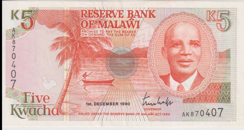 MALAWI 5 KWACHA 1990 P24 UNC