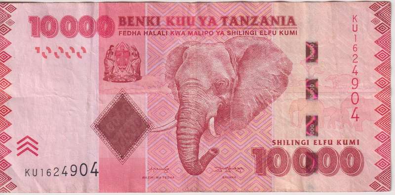1x TANZANIA 5000 SHILLINGS & 3 x 10000 shillings VF