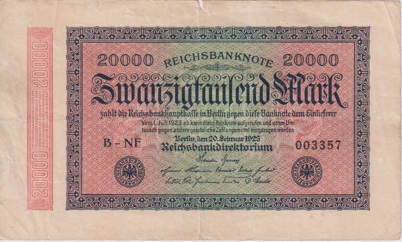 Germany REICHSBANKNOTE 20000 Mark 1923, P85  F
