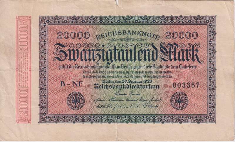 20 000 Mark (Reichsbanknote) 1923 P85   F