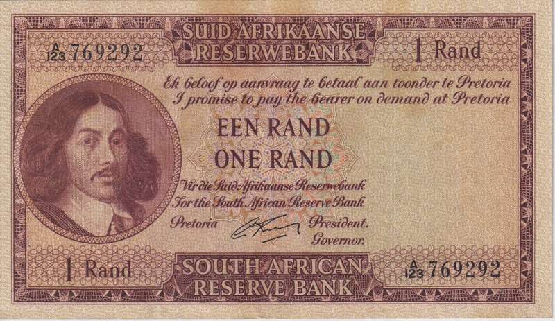 REPUBLIC OF SOUTH AFRICA - 1 RAND G.Rissik A/123 1962 #A/E 315 XF+