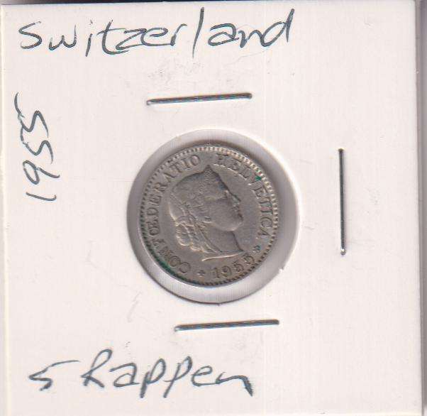 SWITZERLAND 5 RAPPEN 1955 IN COIN FLIP - ALUMINIUM-BRONZE